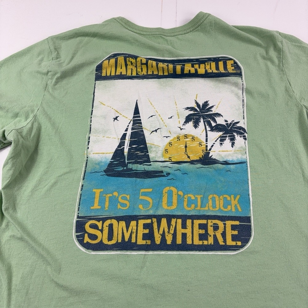 Margaritaville Shirt Mens 2XL Green 5 O'Clock Beach Graphic Tee Jimmy Buffett